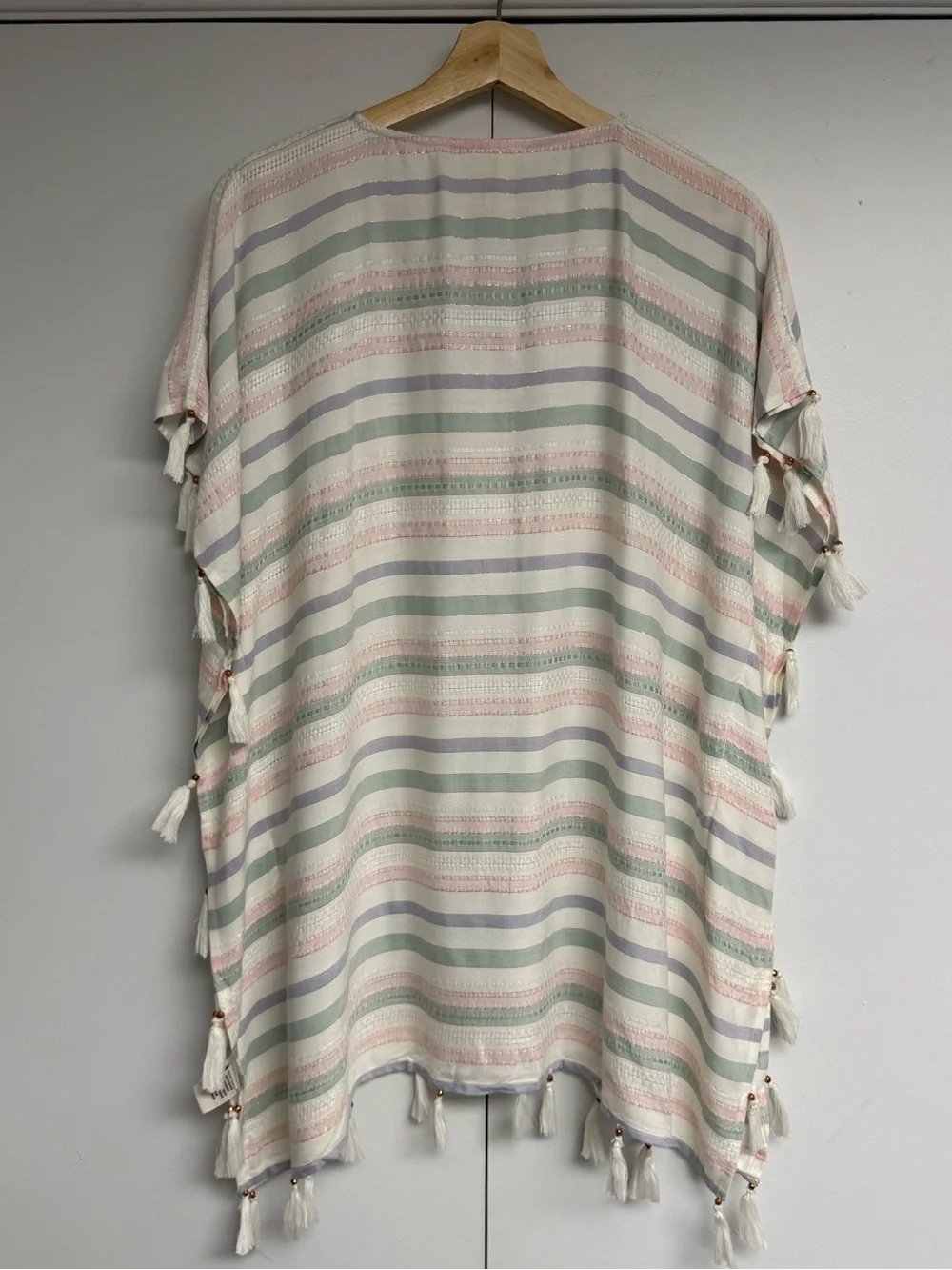 NWT Surf Gypsy Pastel Stripe Tassel Beach Coverup Resort Vacation M